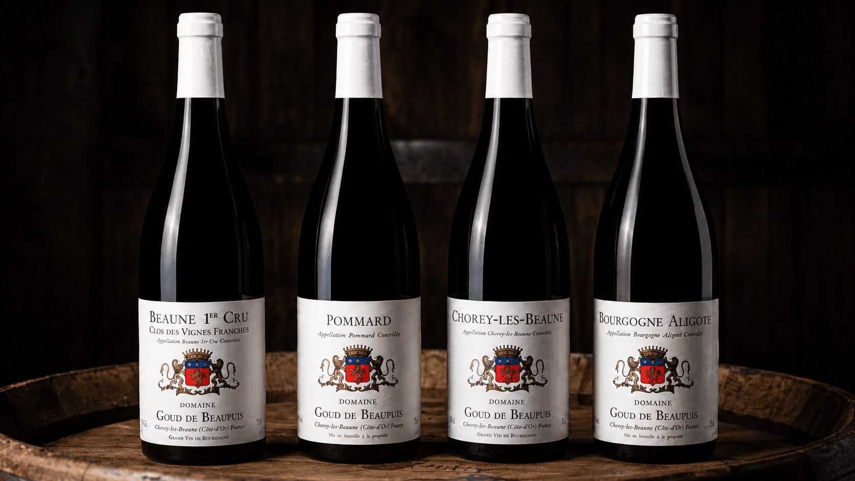 The estate's cuvées gathered on a barrel