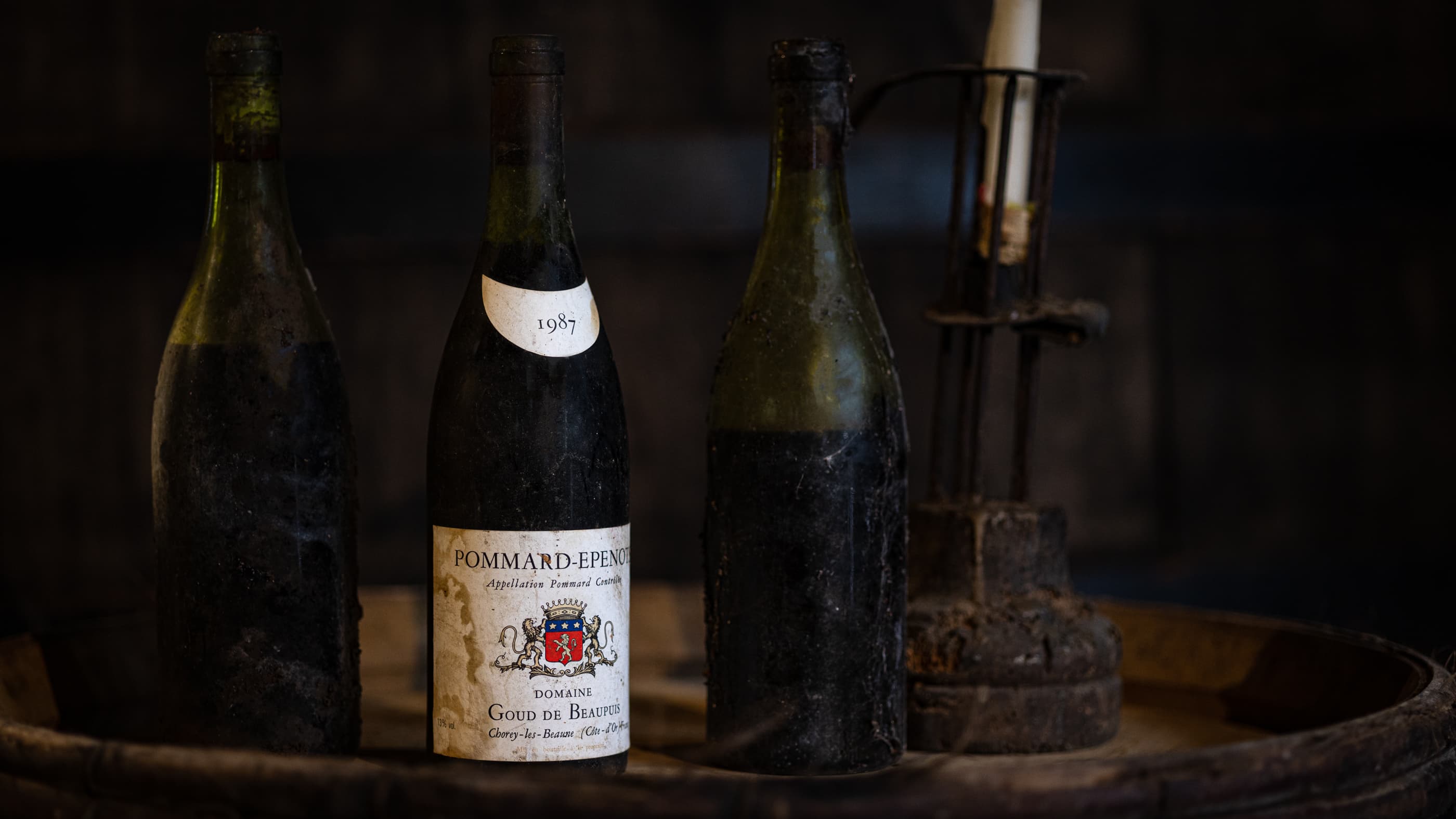 Bottles aged by time, by candlelight